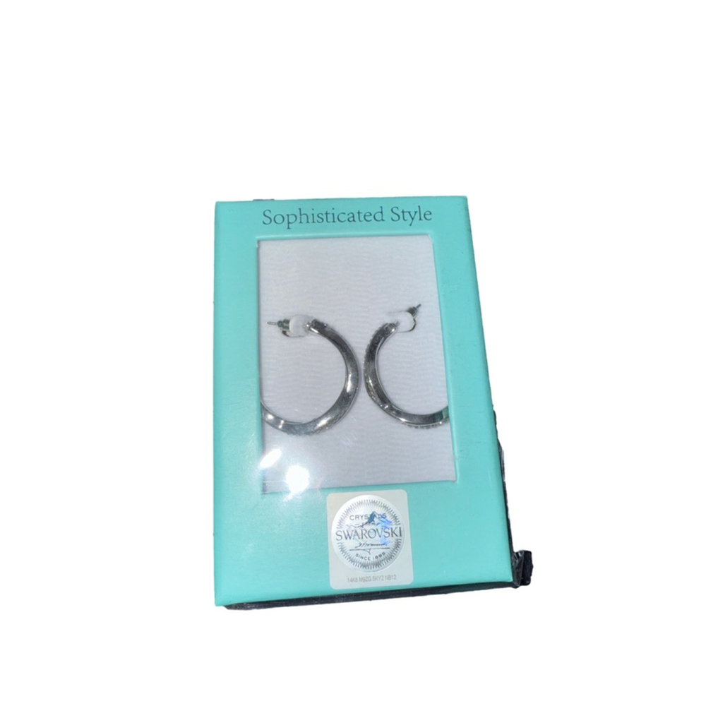 Swarovski crystal twist silver hoop earrings NIB